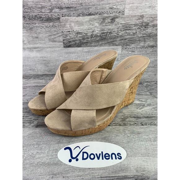 Charles David Womens Wedge Sandals Size 11M Beige Suede With Cork Platform - Picture 1 of 8